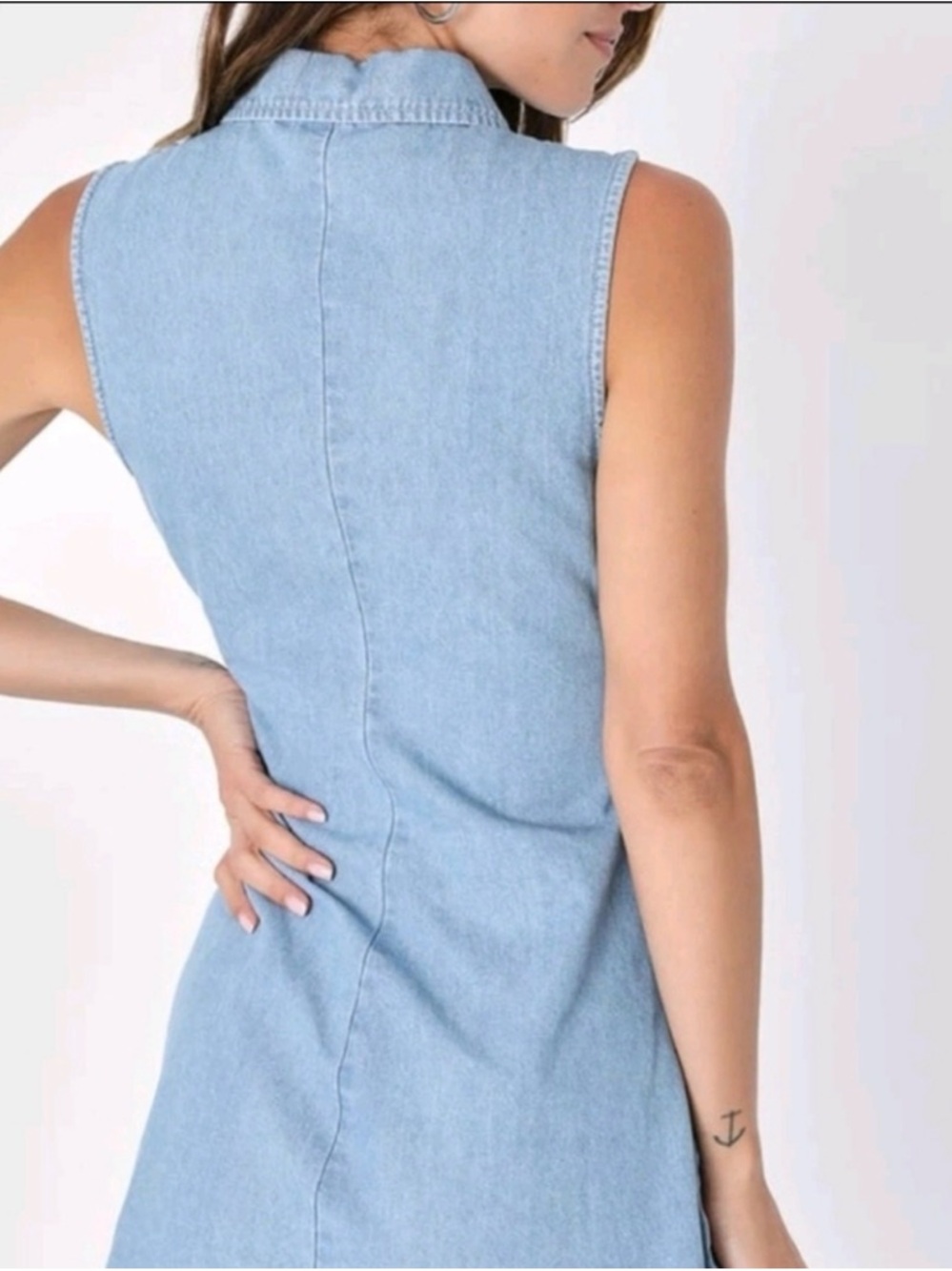 Like New Button Up Chambray Ruched Denim Mini Dress by LuLus Large - Picture 9 of 13